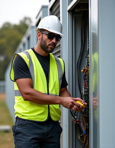 Professional technician installing solar equipment